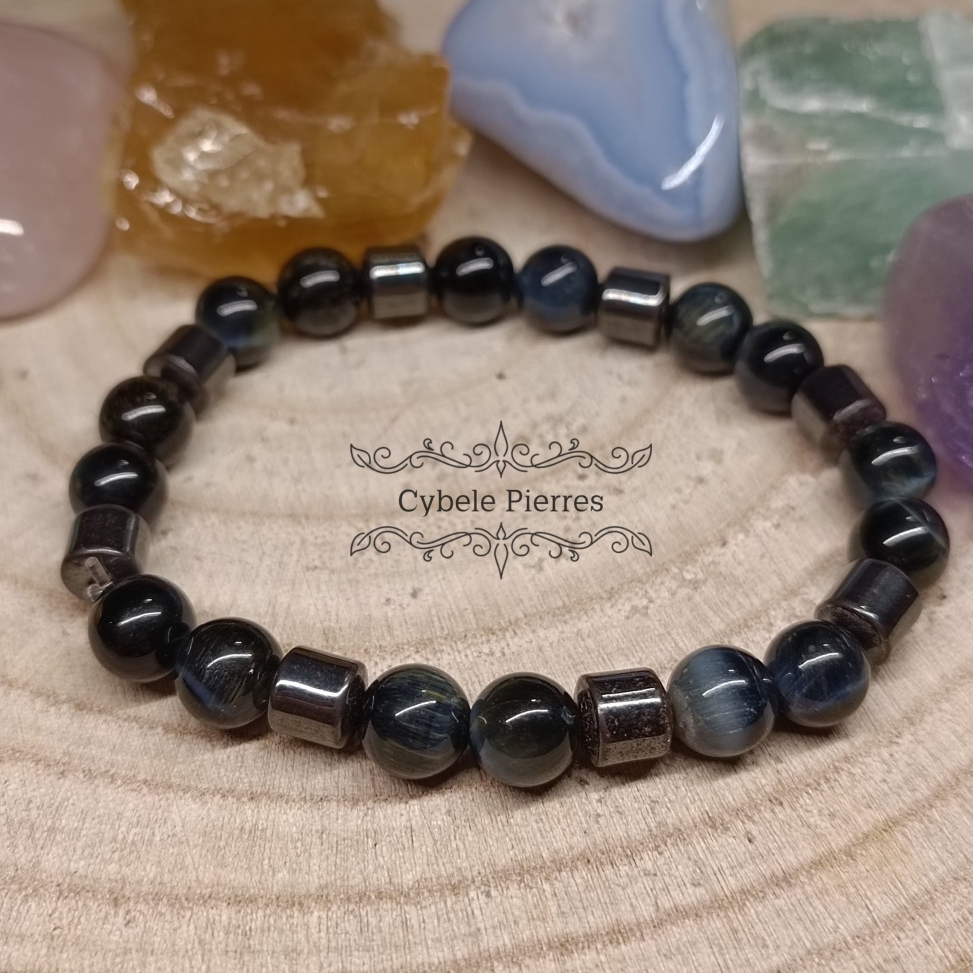 Bracelet Homme - Oeil de Faucon (8mm) - 19cm - Cybele Pierres