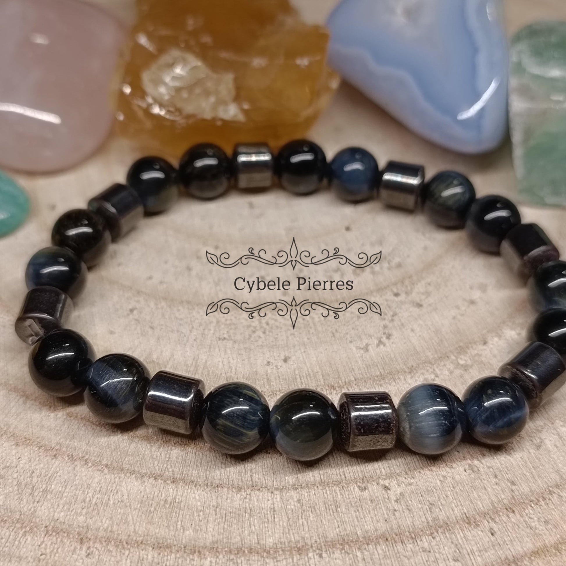 Bracelet Homme - Oeil de Faucon (8mm) - 19cm - Cybele Pierres