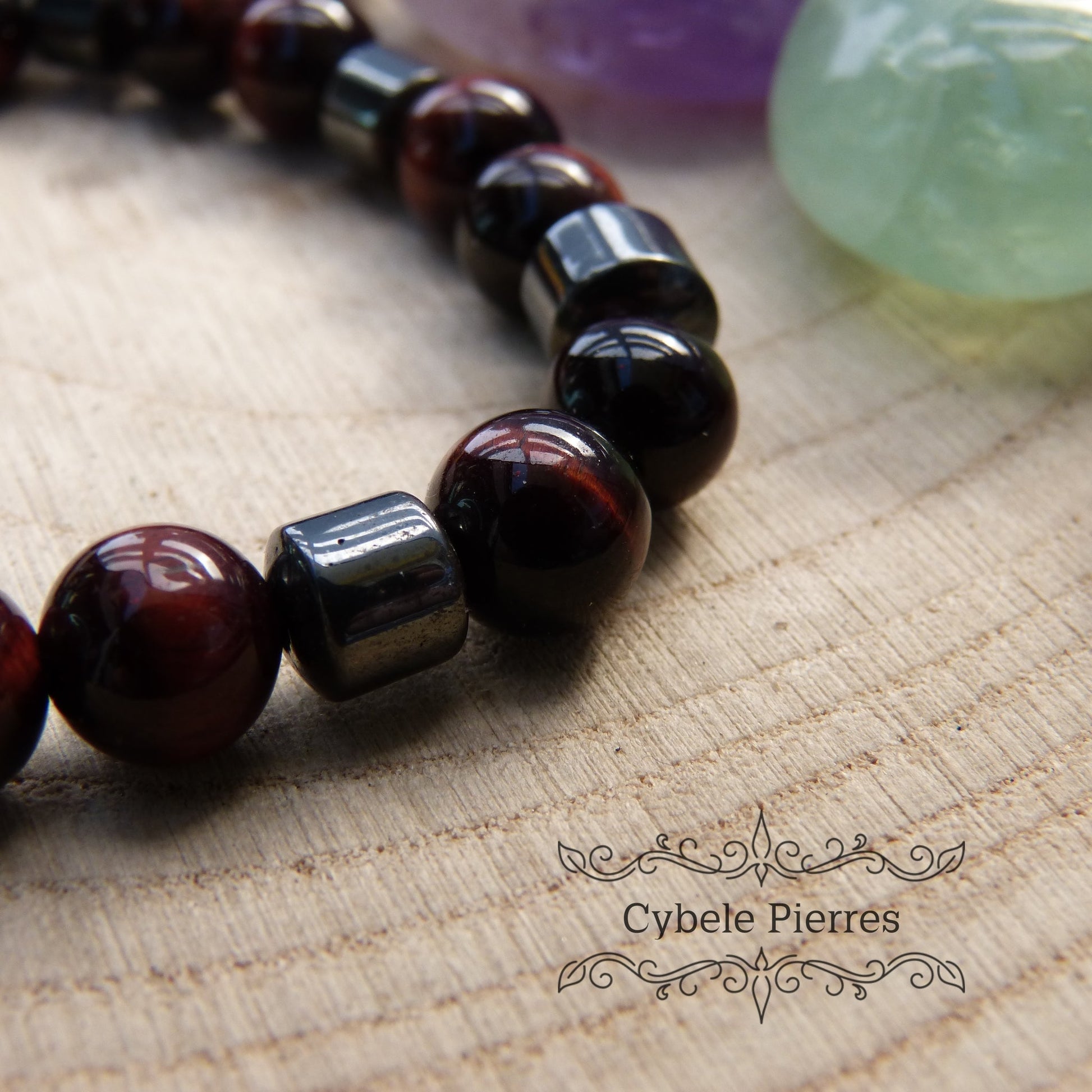 Bracelet Homme - Oeil de taureau (8mm) - 19cm - Cybele Pierres