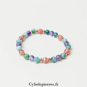 Bracelet Horizon Intérieur – Apatite Bleue, Rhodochrosite et Améthyste (6mm) – 18cm | Expression et Harmonie - Cybele Pierres