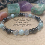 Bracelet Horizon - Larimar, Oeil de faucon et Fluorine bleue (8mm) - 19cm - Cybele Pierres