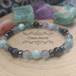Bracelet Horizon - Larimar, Oeil de faucon et Fluorine bleue (8mm) - 19cm - Cybele Pierres