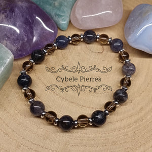 Bracelet Incantation - Iolite (Cordiérite) et Quartz fumé (6 et 8mm) - 18cm - Cybele Pierres