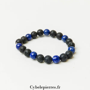 Bracelet Intuition et ancrage - Lapis - Lazuli et Pierre de Lave (8mm) - 17cm - Cybele Pierres