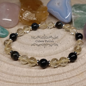Bracelet Intuition et Chance - Citrine et Oeil de faucon (8mm) - 19cm - Cybele Pierres