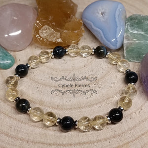 Bracelet Intuition et Chance - Citrine et Oeil de faucon (8mm) - 19cm - Cybele Pierres