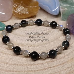 Bracelet Intuition et protection - Labradorite, oeil de faucon (6 et 8mm) - 18cm - Cybele Pierres