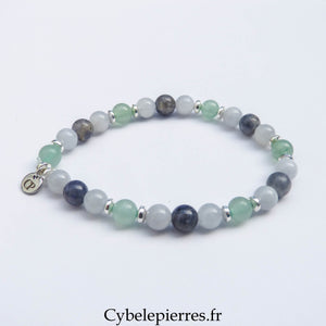 Bracelet Iolite, Aventurine Verte & Aigue - Marine (6 mm) – 18 cm | Clarté & Élan - Cybele Pierres