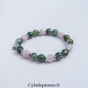 Bracelet Jardin Secret - Agate mousse et Kunzite (8mm) - 17cm - Cybele Pierres