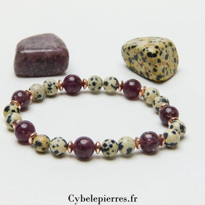 Bracelet Jaspe Dalmatien et Lépidolite (6mm et 8mm) - 18cm - Cybele Pierres