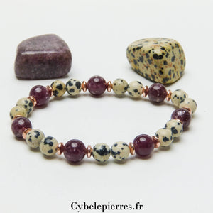 Bracelet Jaspe Dalmatien et Lépidolite (6mm et 8mm) - 18cm - Cybele Pierres
