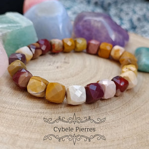 Bracelet Jaspe mookaite carrée facettée (10mm) - 18cm - Cybele Pierres