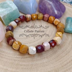 Bracelet Jaspe mookaite carrée facettée (10mm) - 18cm - Cybele Pierres