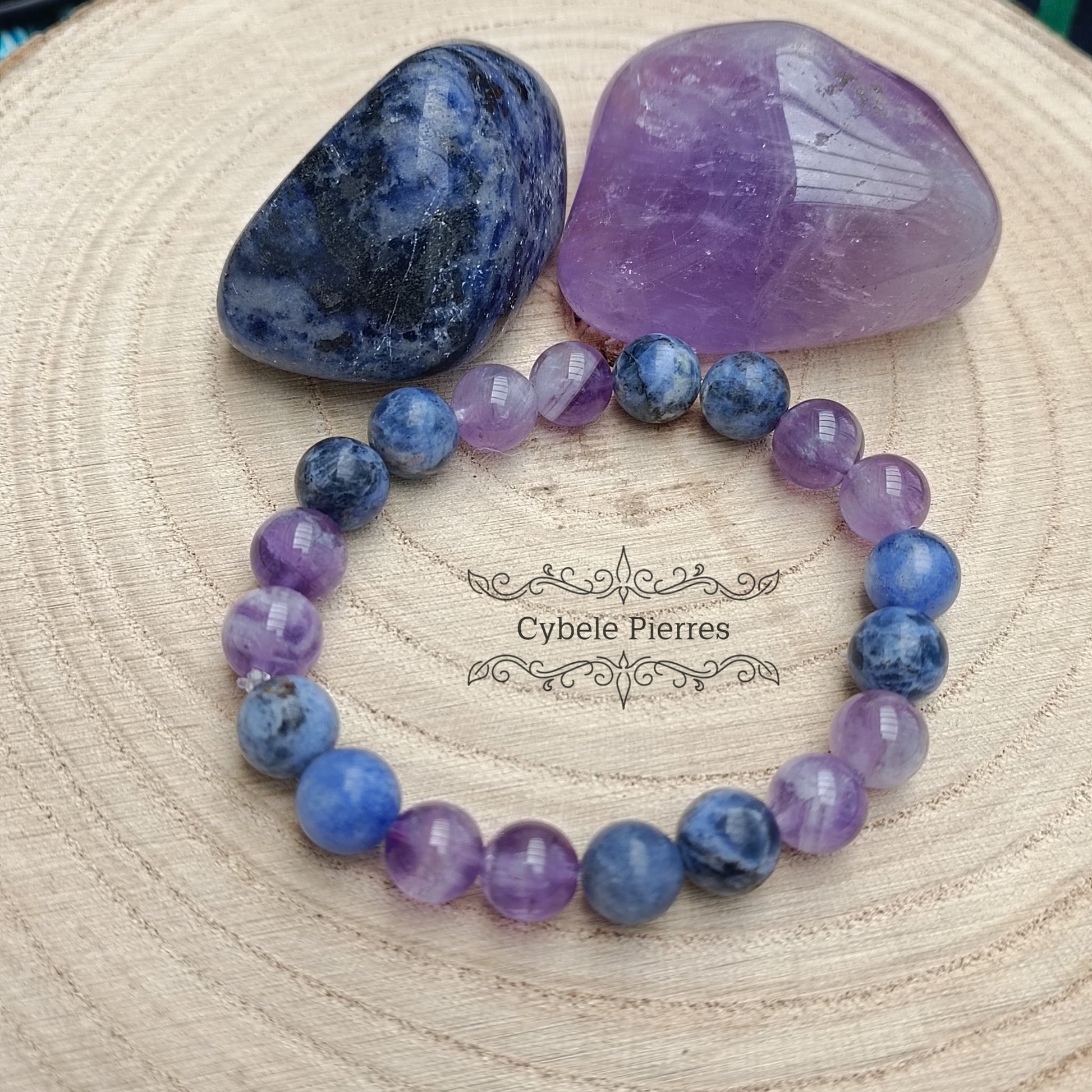 Bracelet "Je respire" - Améthyste & Sodalite (8mm) - 17cm - Cybele Pierres
