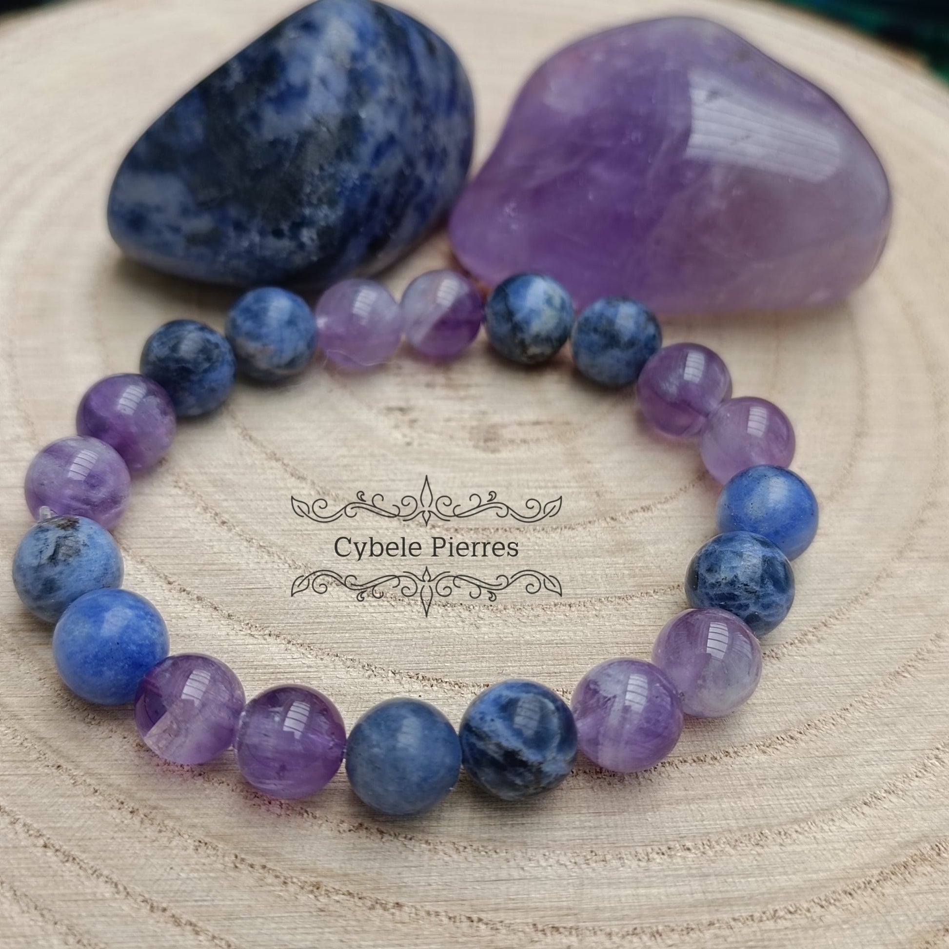 Bracelet "Je respire" - Améthyste & Sodalite (8mm) - 17cm - Cybele Pierres