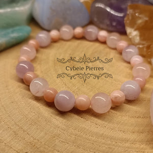 Bracelet Joie de l'amour - Quartz Rose, Kunzite et Opale rose (6 et 8mm) - 18cm - Cybele Pierres