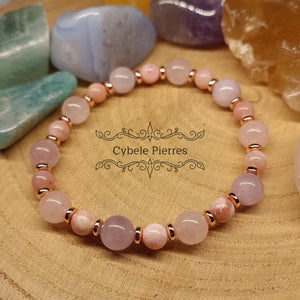 Bracelet Joie de l'amour - Quartz Rose, Kunzite et Opale rose (6 et 8mm) - 19cm (avec séparateurs) - Cybele Pierres