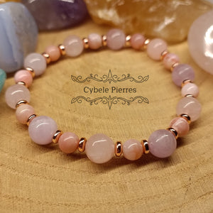 Bracelet Joie de l'amour - Quartz Rose, Kunzite et Opale rose (6 et 8mm) - 19cm (avec séparateurs) - Cybele Pierres