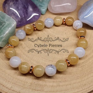 Bracelet Joie de vivre : Héliodore et Opale laiteuse (10mm) - 20cm - Cybele Pierres