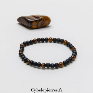 Bracelet Joie Intérieure - Oeil de tigre & Onyx (4mm) - 17cm - Cybele Pierres