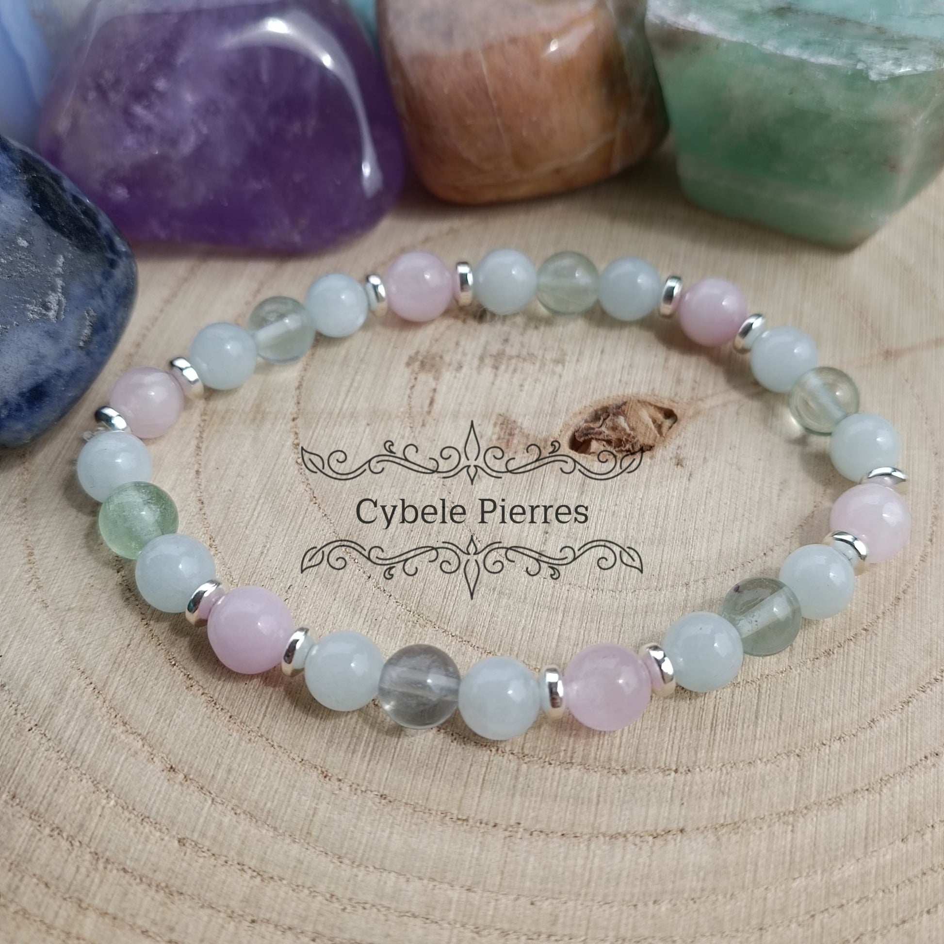 Bracelet Kunzite, Aigue - Marine et Fluorite (6mm) - 18cm - Cybele Pierres
