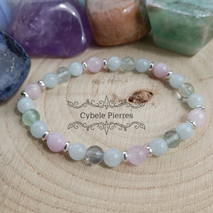 Bracelet Kunzite, Aigue - Marine et Fluorite (6mm) - 18cm - Cybele Pierres