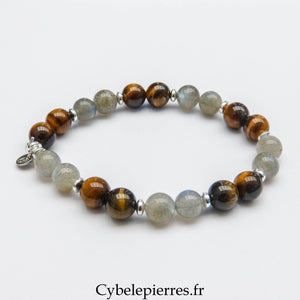 Bracelet Labradorite et Oeil de tigre (8mm) - 18cm - Cybele Pierres