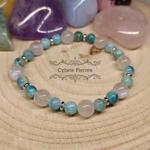 Bracelet Lagon - Hémimorphite et Péristérite (6 et 8mm) - 18cm - Cybele Pierres