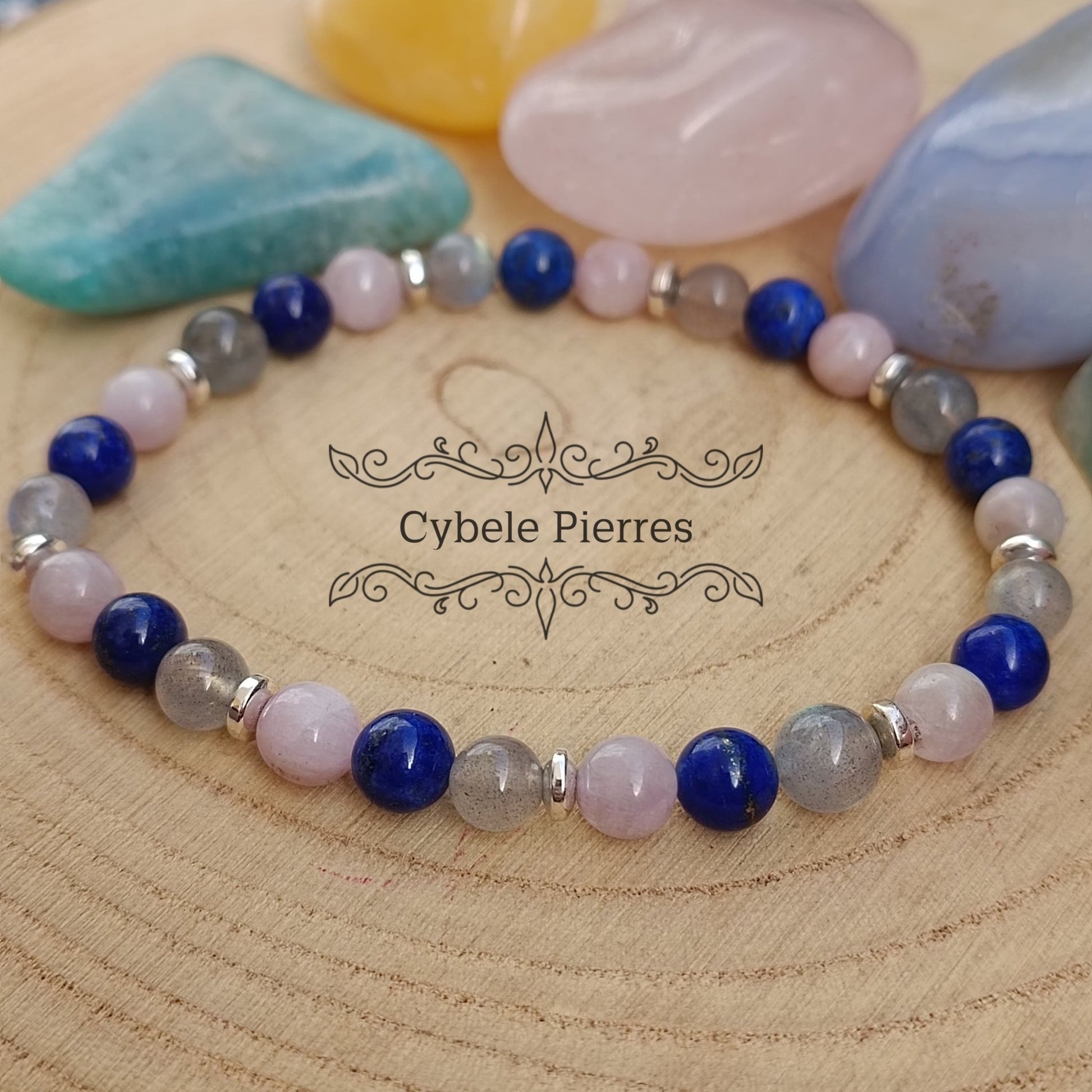 Bracelet L'Air du Vent - Kunzite, Lapis - Lazuli et Labradorite (6mm) - 18cm - Cybele Pierres