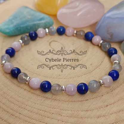 Bracelet L'Air du Vent - Kunzite, Lapis - Lazuli et Labradorite (6mm) - 18cm - Cybele Pierres