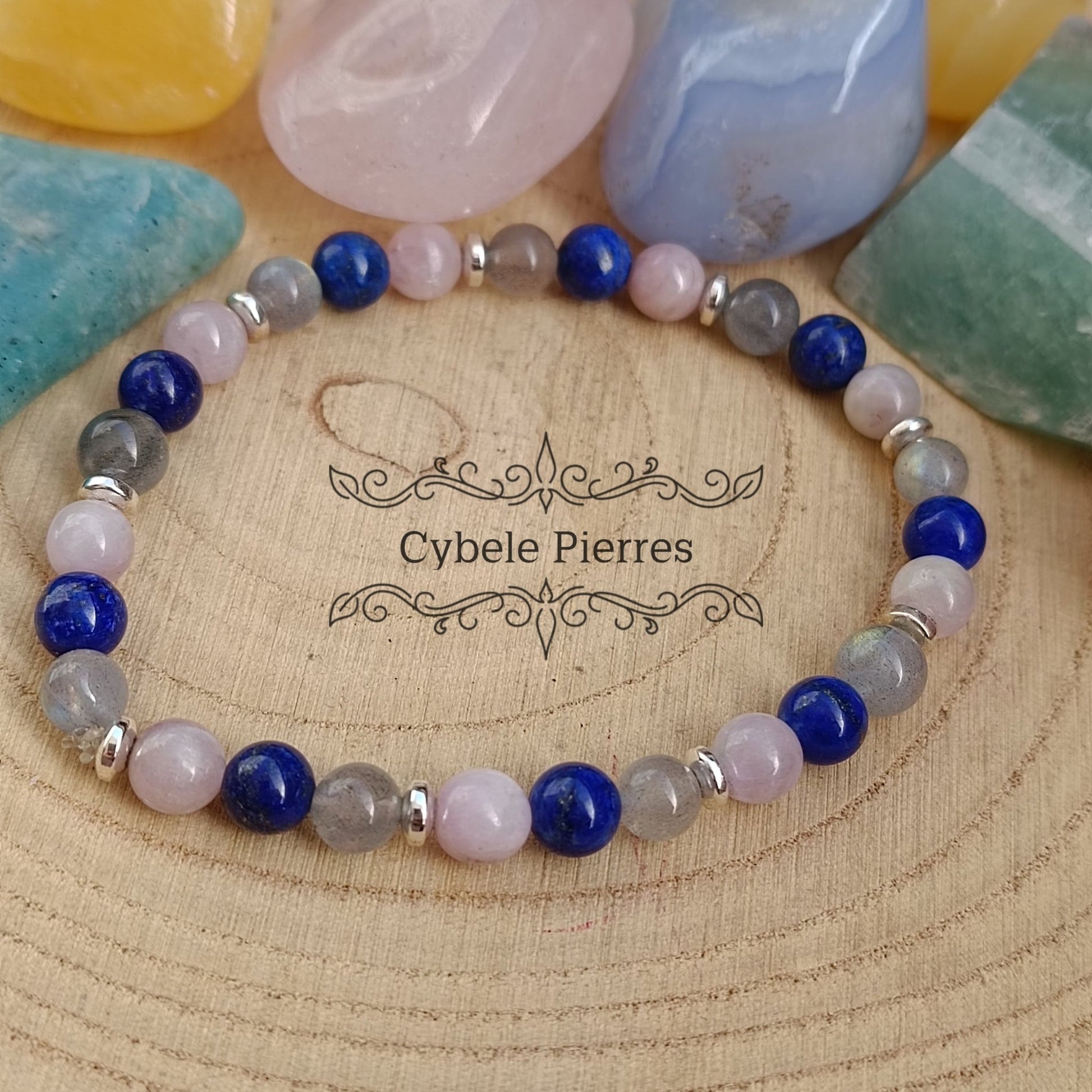 Bracelet L'Air du Vent - Kunzite, Lapis - Lazuli et Labradorite (6mm) - 18cm - Cybele Pierres