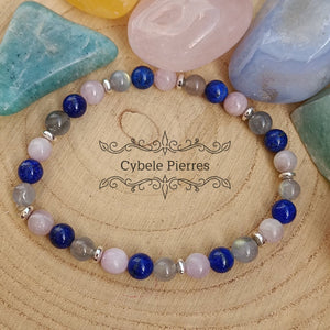 Bracelet L'Air du Vent - Kunzite, Lapis - Lazuli et Labradorite (6mm) - 18cm - Cybele Pierres