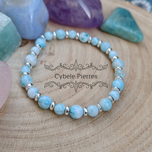 Bracelet Larimar (Pectolite bleue) (5 et 6mm) - 17cm - Cybele Pierres