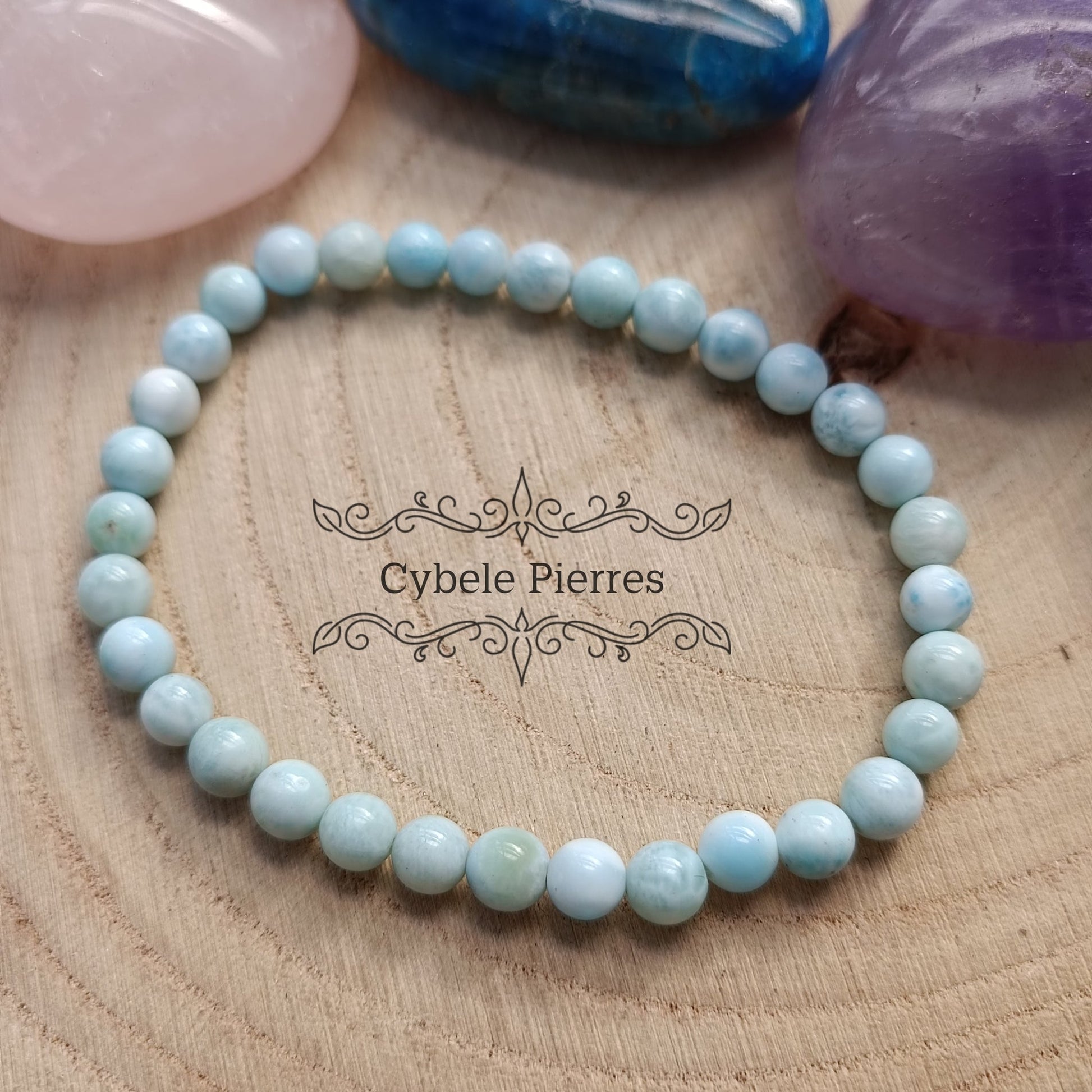 Bracelet Larimar (Pectolite bleue) (5mm) - 17cm - Cybele Pierres