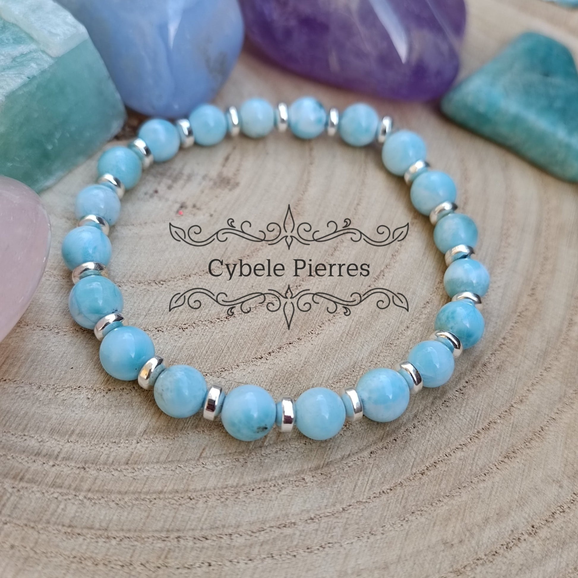 Bracelet Larimar (Pectolite bleue) (6mm) - 17cm - Cybele Pierres