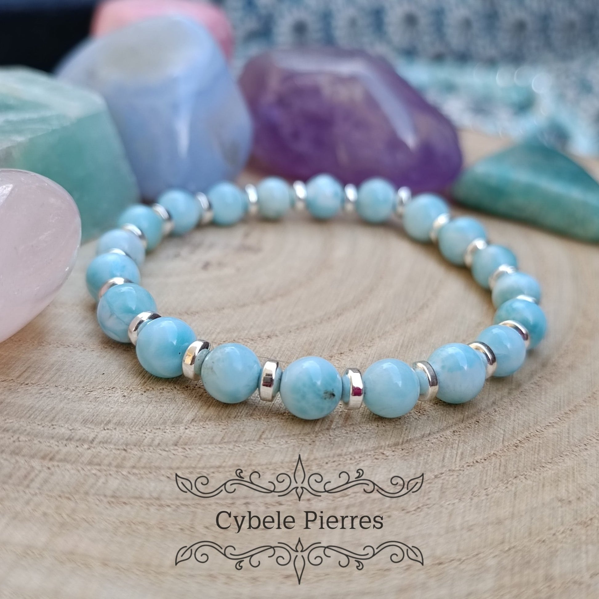 Bracelet Larimar (Pectolite bleue) (6mm) - 17cm - Cybele Pierres