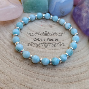 Bracelet Larimar (Pectolite bleue) (6mm) - 17cm - Cybele Pierres