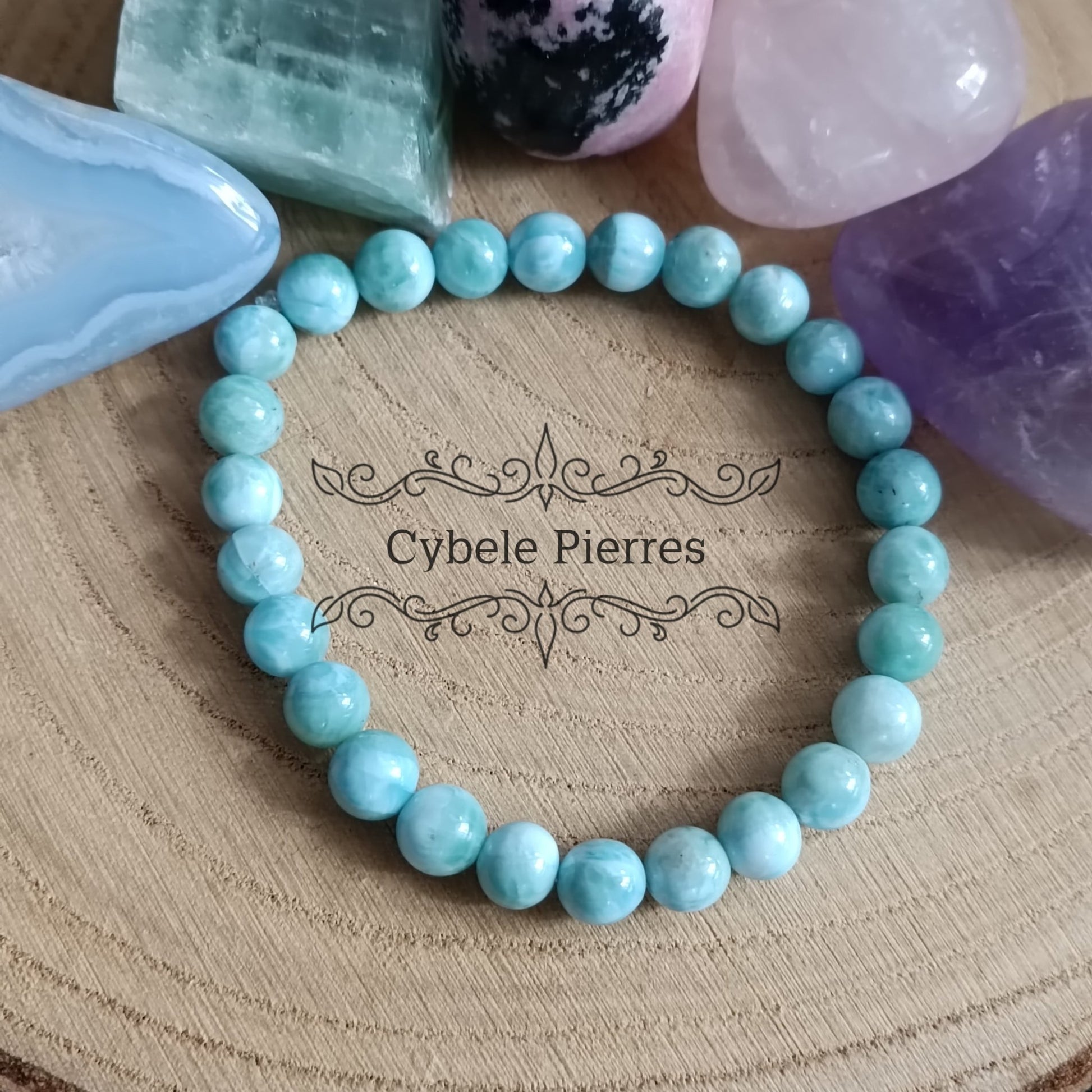 Bracelet Larimar (Pectolite bleue) (7mm) - 17cm - Cybele Pierres