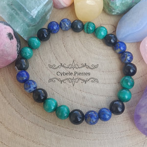 Bracelet Le guide - Obsidienne Oeil Céleste, Lapis - Lazuli et Malachite (8mm) - 19cm - Cybele Pierres
