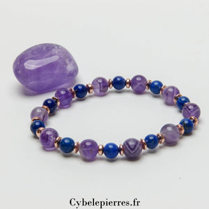 Bracelet Liberté de l'Esprit - Améthyste et Lapis - Lazuli (6 et 8mm) - 19cm | Clarté et Sagesse - Cybele Pierres