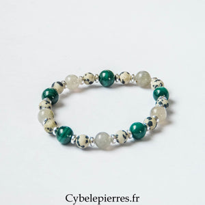 Bracelet L’Interdit – Malachite, Labradorite et Jaspe Dalmatien (6 et 8 mm) – 18 cm | Protection, Confiance et Transformation - Cybele Pierres