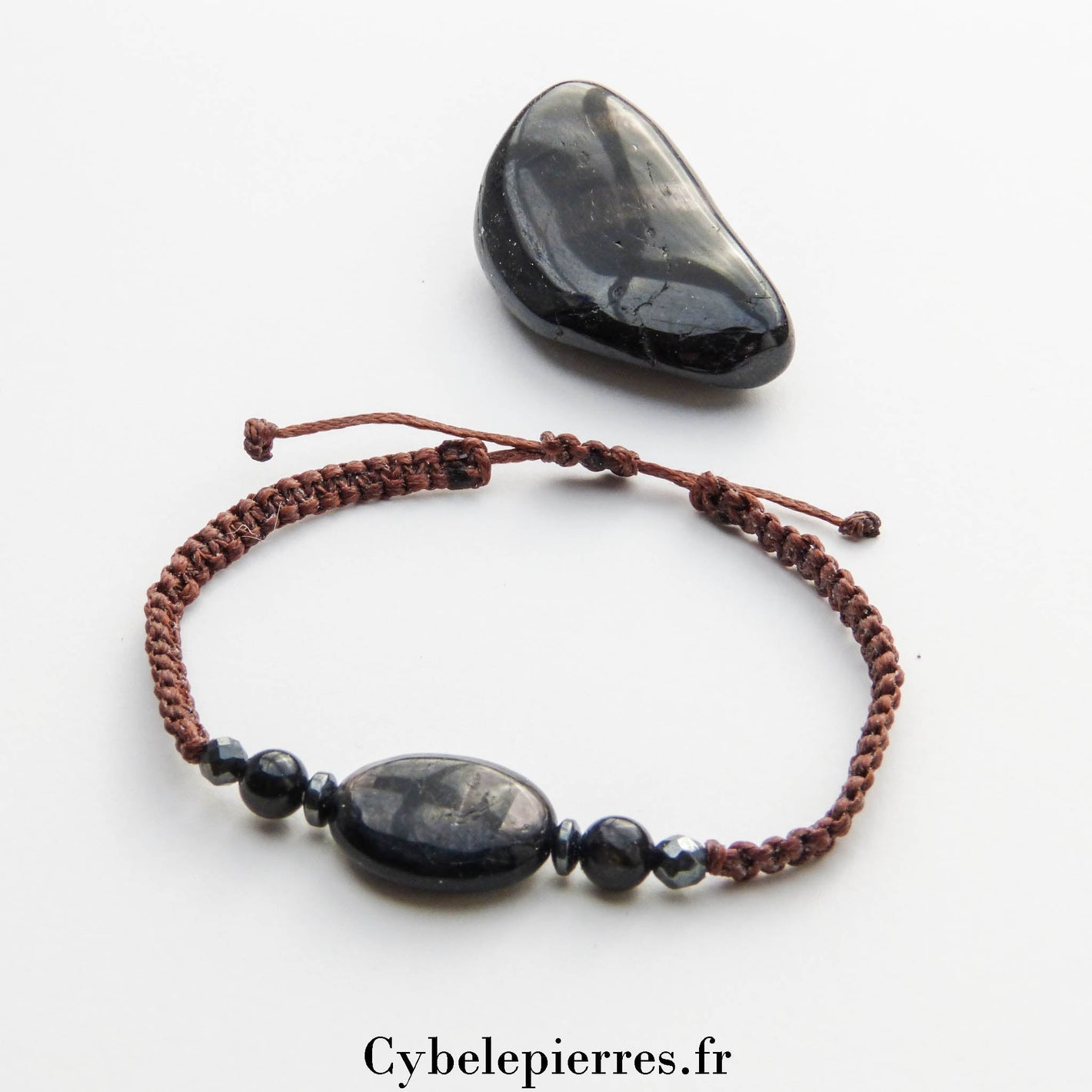 Bracelet macramé Hyperstène Ovale | Protection et Clarté Intérieure - Cybele Pierres