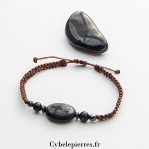 Bracelet macramé Hyperstène Ovale | Protection et Clarté Intérieure - Cybele Pierres