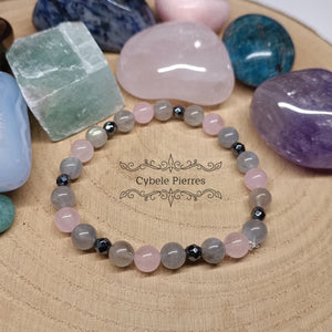 Bracelet Magie - Labradorite facettée et Quartz rose (6mm) - 17cm - Cybele Pierres