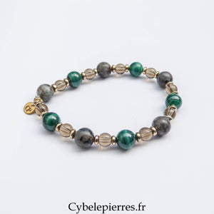 Bracelet Malachite, Yooperlite & Quartz Fumé (6 et 8 mm) – 18 cm | Protection & Ancrage - Cybele Pierres