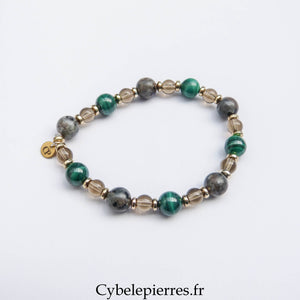 Bracelet Malachite, Yooperlite & Quartz Fumé (6 et 8 mm) – 18 cm | Protection & Ancrage - Cybele Pierres