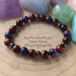 Bracelet Méditation - Oeil de taureau et Charoïte (8mm) - 17cm - Cybele Pierres