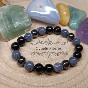 Bracelet Mer Bleue - Hématite, Tourmaline et Corail bleu (8mm) - 16cm - Cybele Pierres