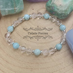 Bracelet Mer des Caraïbes - Larimar et Cristal de roche (6mm) - 16cm ou 18cm - Cybele Pierres