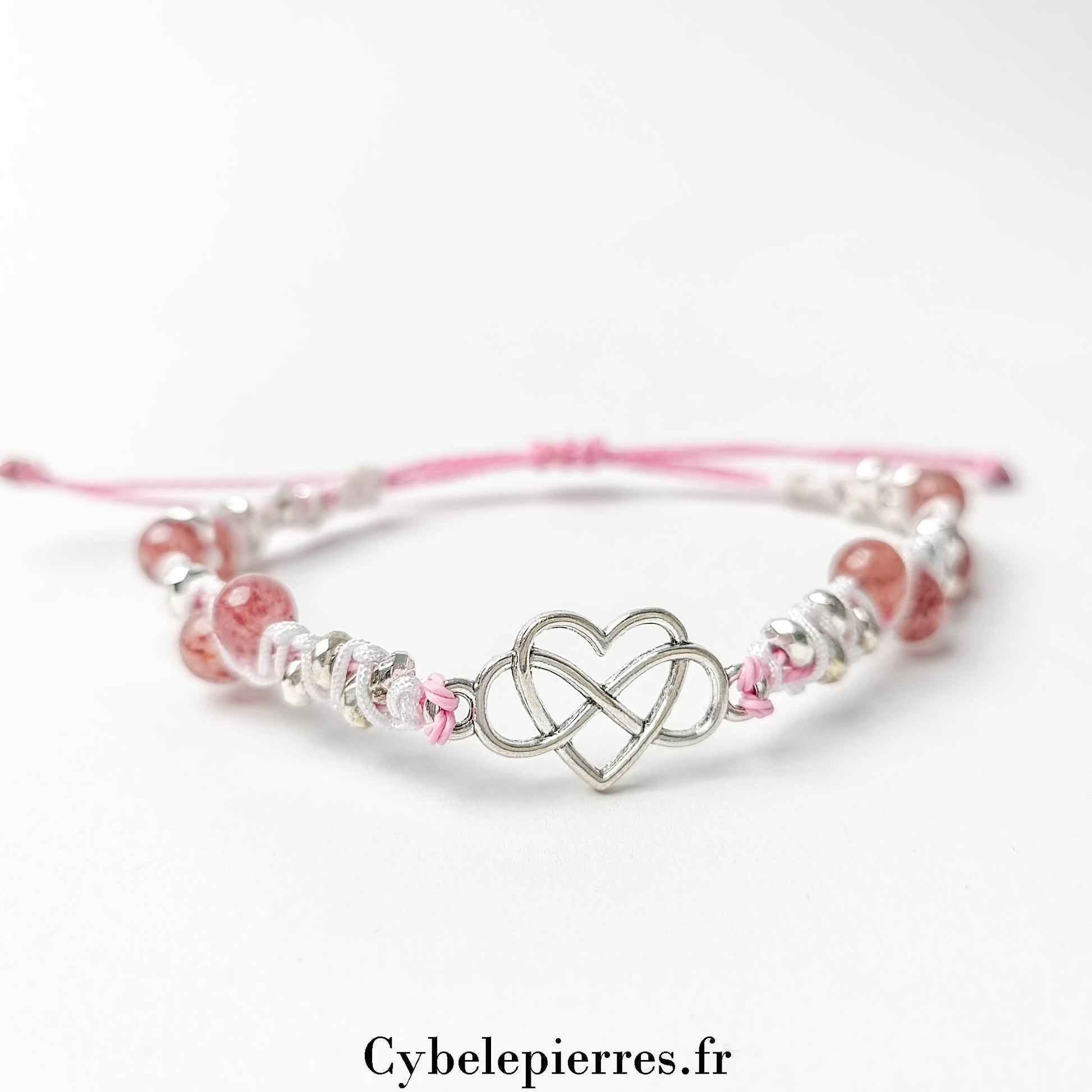 Bracelet Micro - Macramé - Aventurine et Breloques (Cœur et Infini) | Sérénité et Harmonie - Cybele Pierres